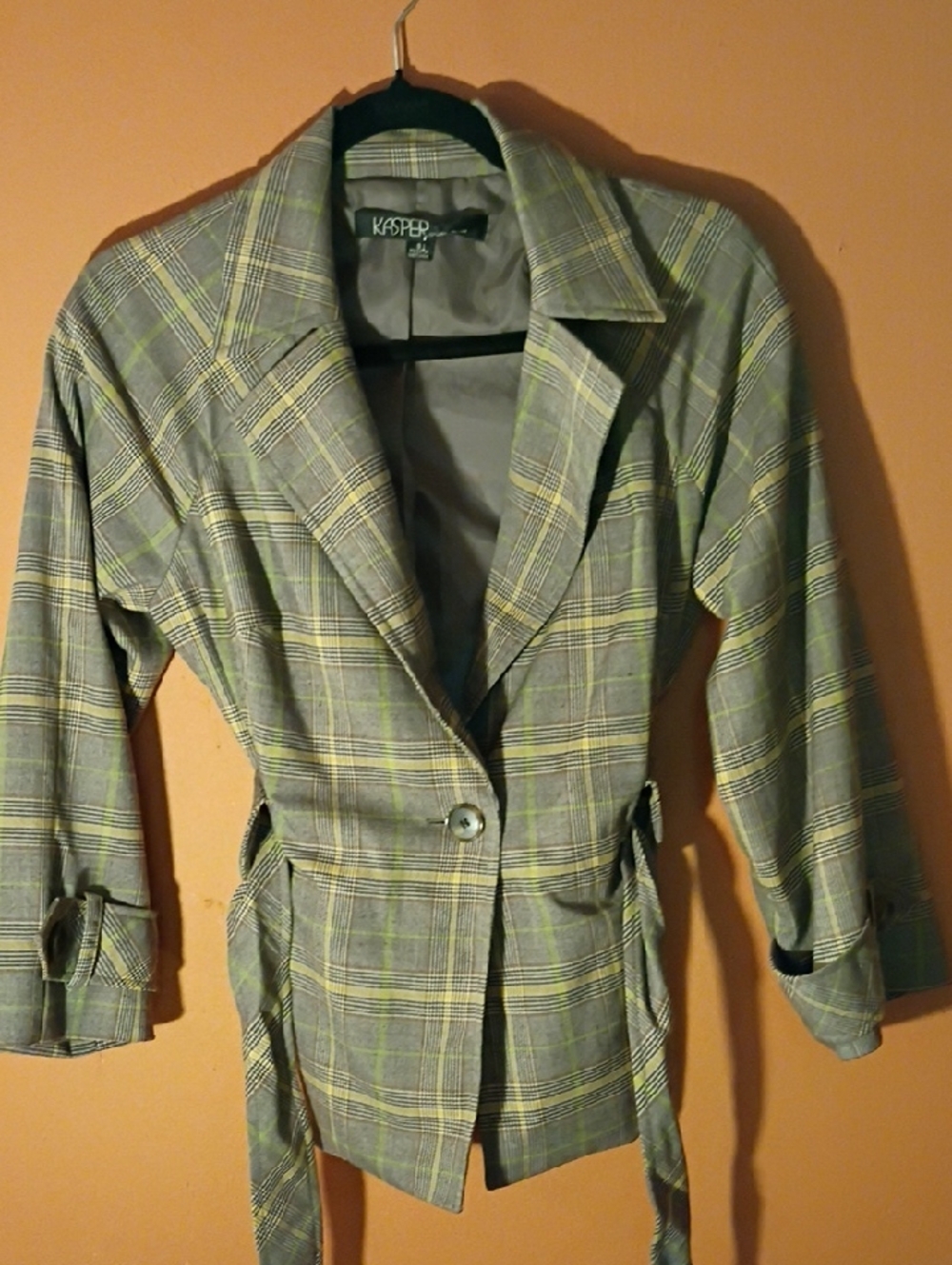 Kasper Gray Plaid Blazer with Yellow Accents